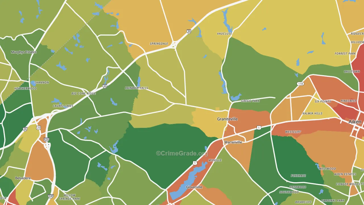 Graniteville, SC Map of Burglary Rates