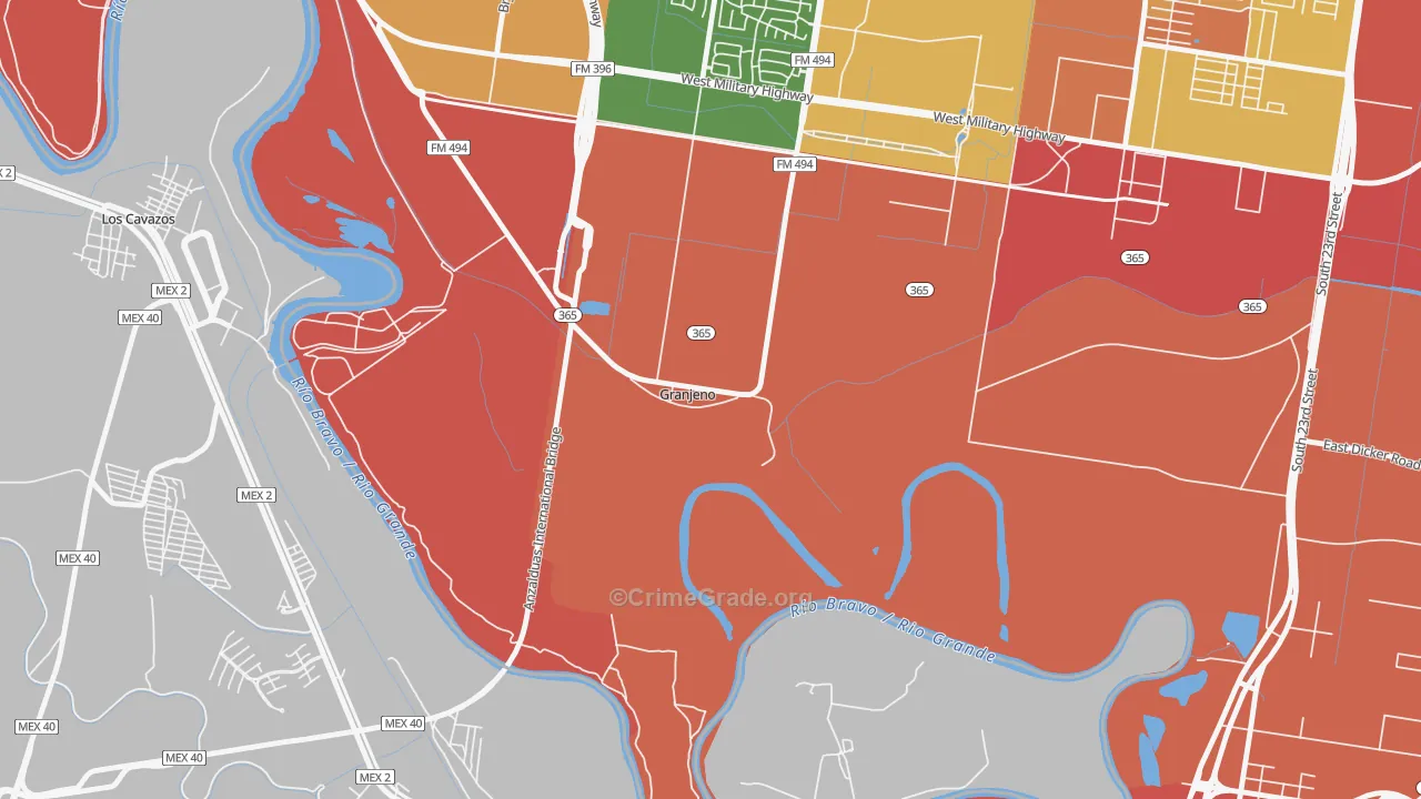 Granjeno, TX Map of Burglary Rates
