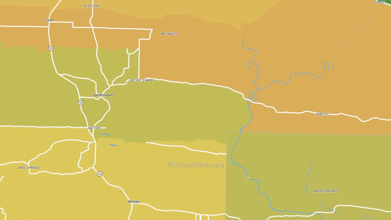 Grannis, AR Map of Burglary Rates