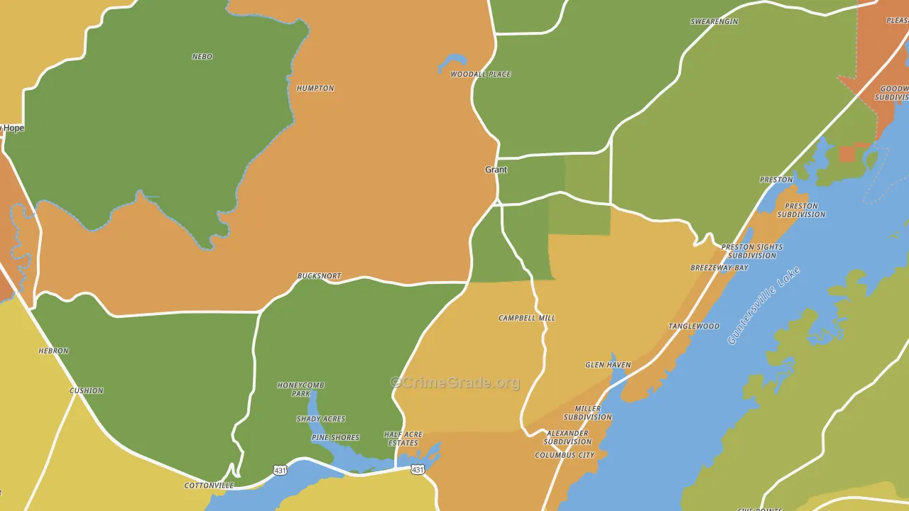 Grant, AL Map of Burglary Rates