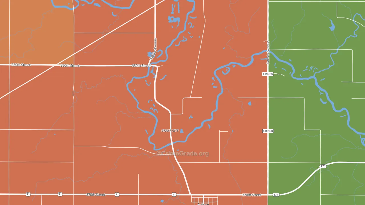 Grant City, IA Map of Burglary Rates