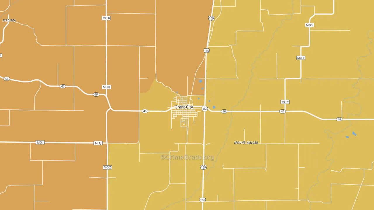 Grant City, MO Map of Burglary Rates