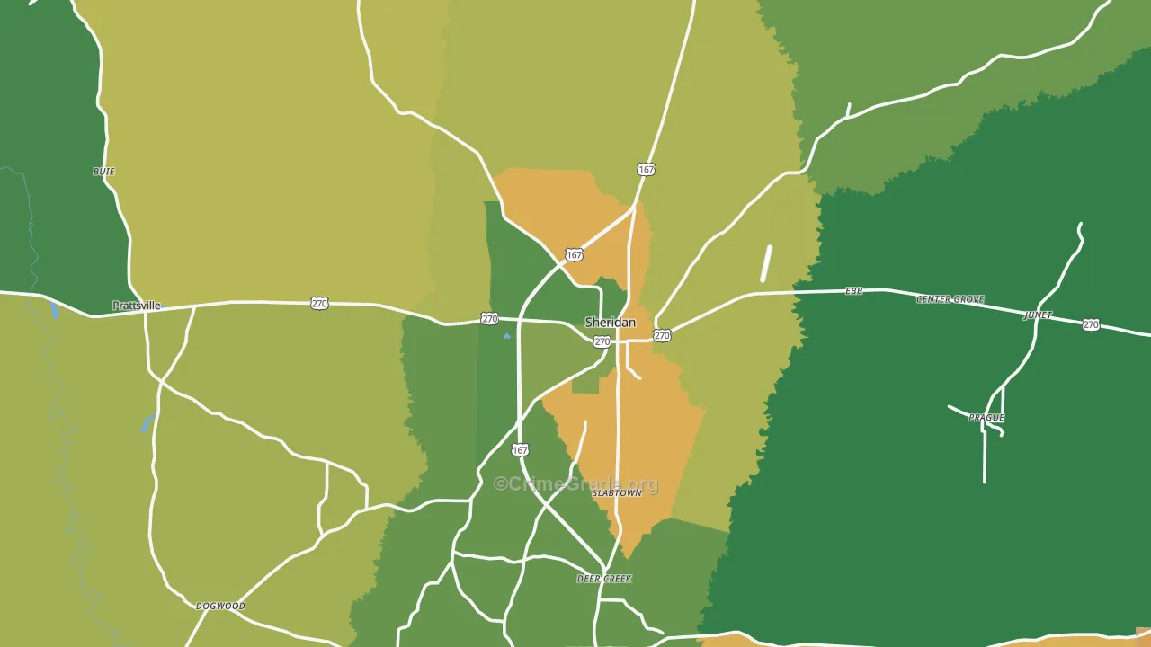 Grant County, AR Map of Burglary Rates