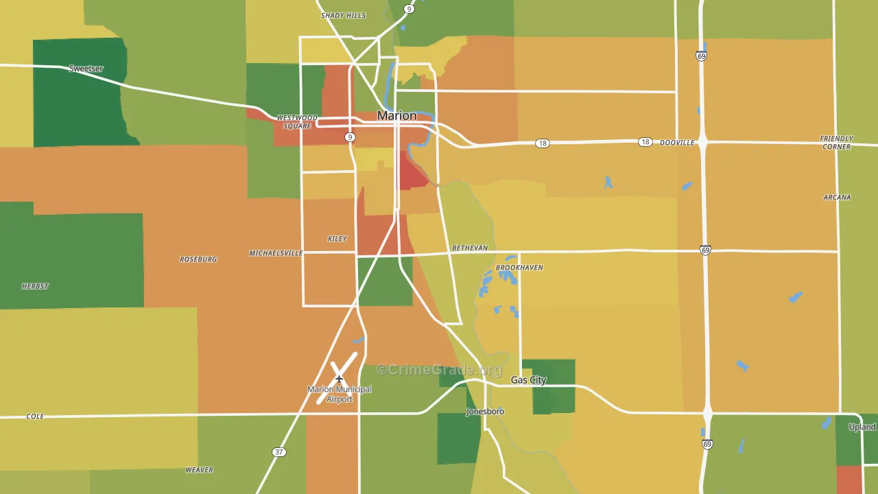 Grant County, IN Map of Burglary Rates