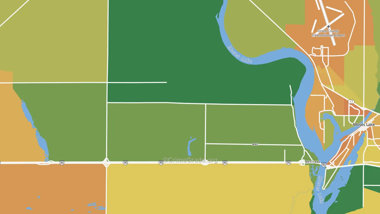 Grant County, WA Map of Burglary Rates