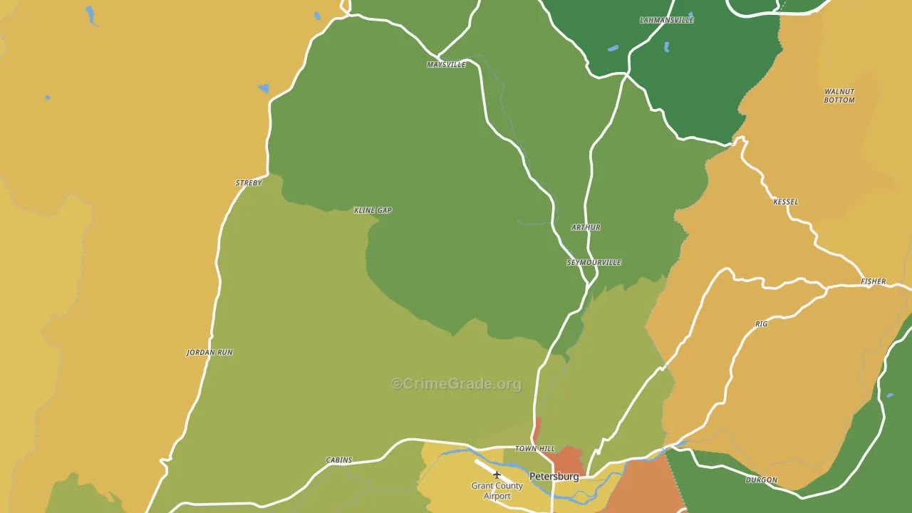 Grant County, WV Map of Burglary Rates