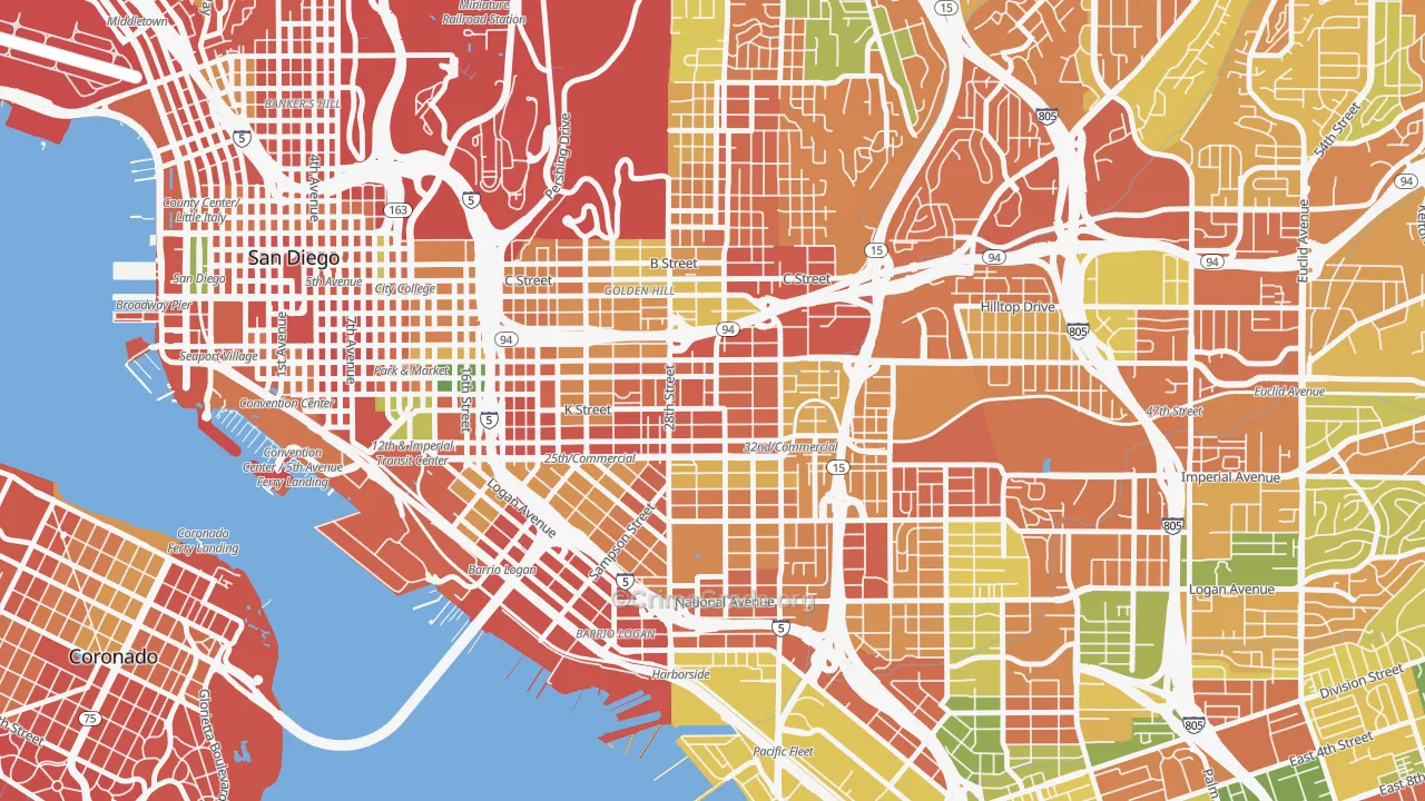 Grant Hill, San Diego, CA Map of Burglary Rates