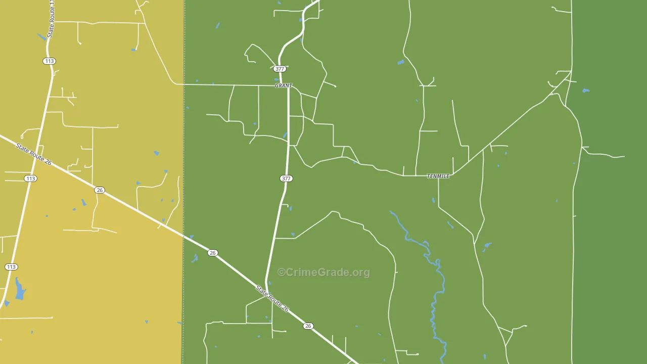 Grant, LA Map of Burglary Rates