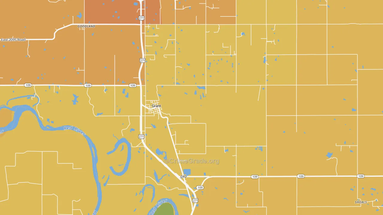 Grant, OK Map of Burglary Rates