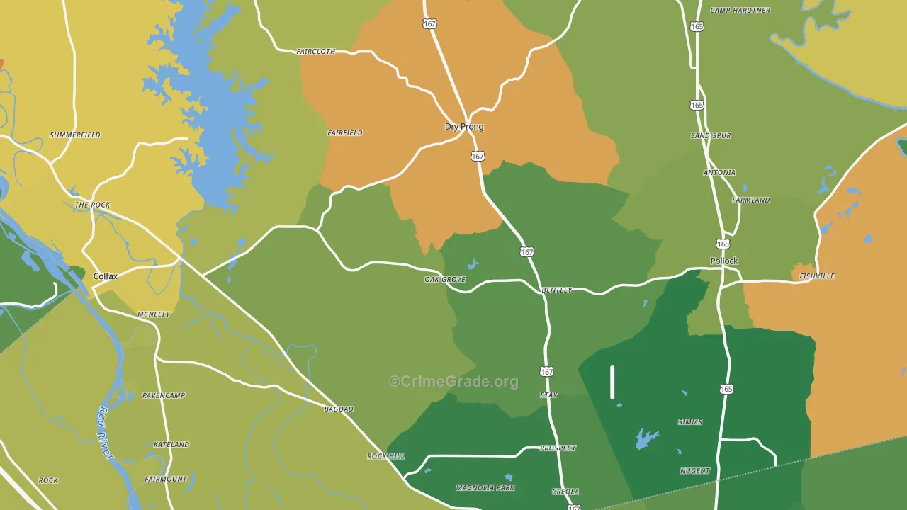 Grant Parish, LA Map of Burglary Rates