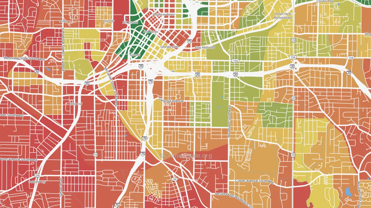 Grant Park, Atlanta, GA Map of Burglary Rates