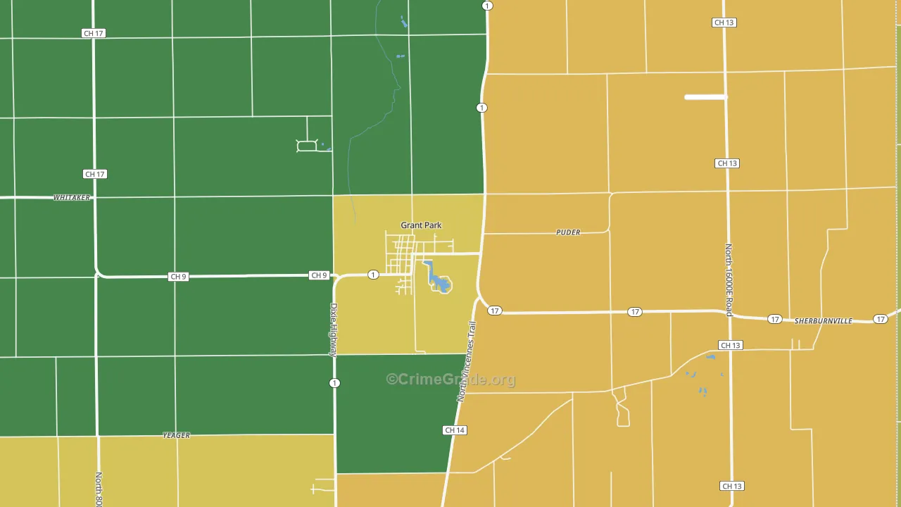 Grant Park, IL Map of Burglary Rates