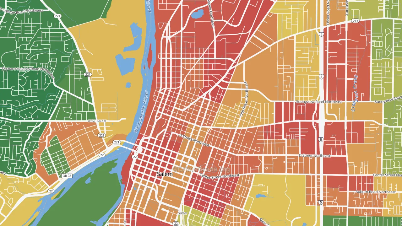 Grant, Salem, OR Map of Burglary Rates