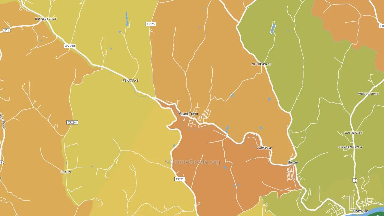 Grant Town, WV Map of Burglary Rates