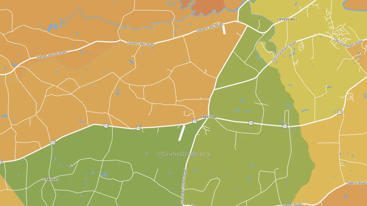 Grantham, NC Map of Burglary Rates