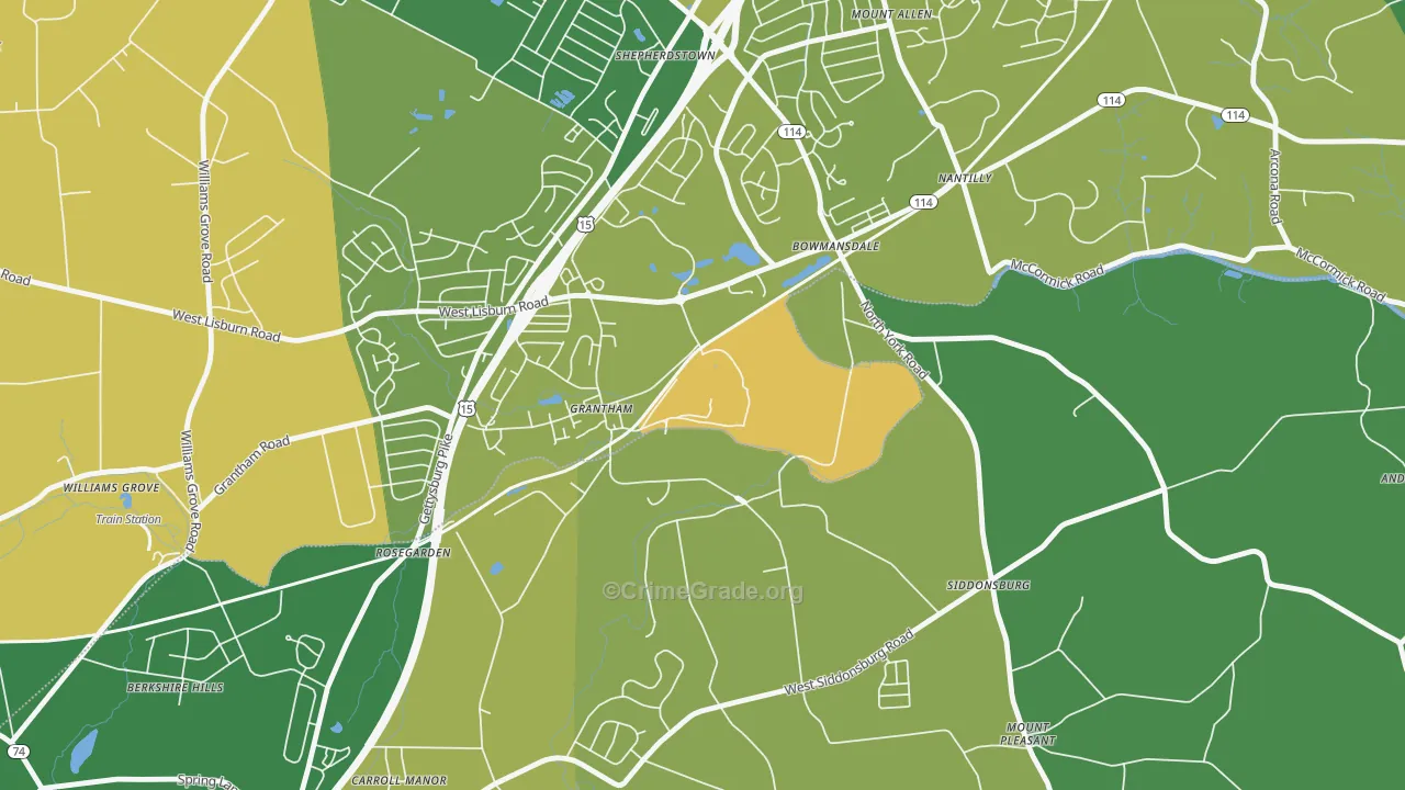 Grantham, PA Map of Burglary Rates