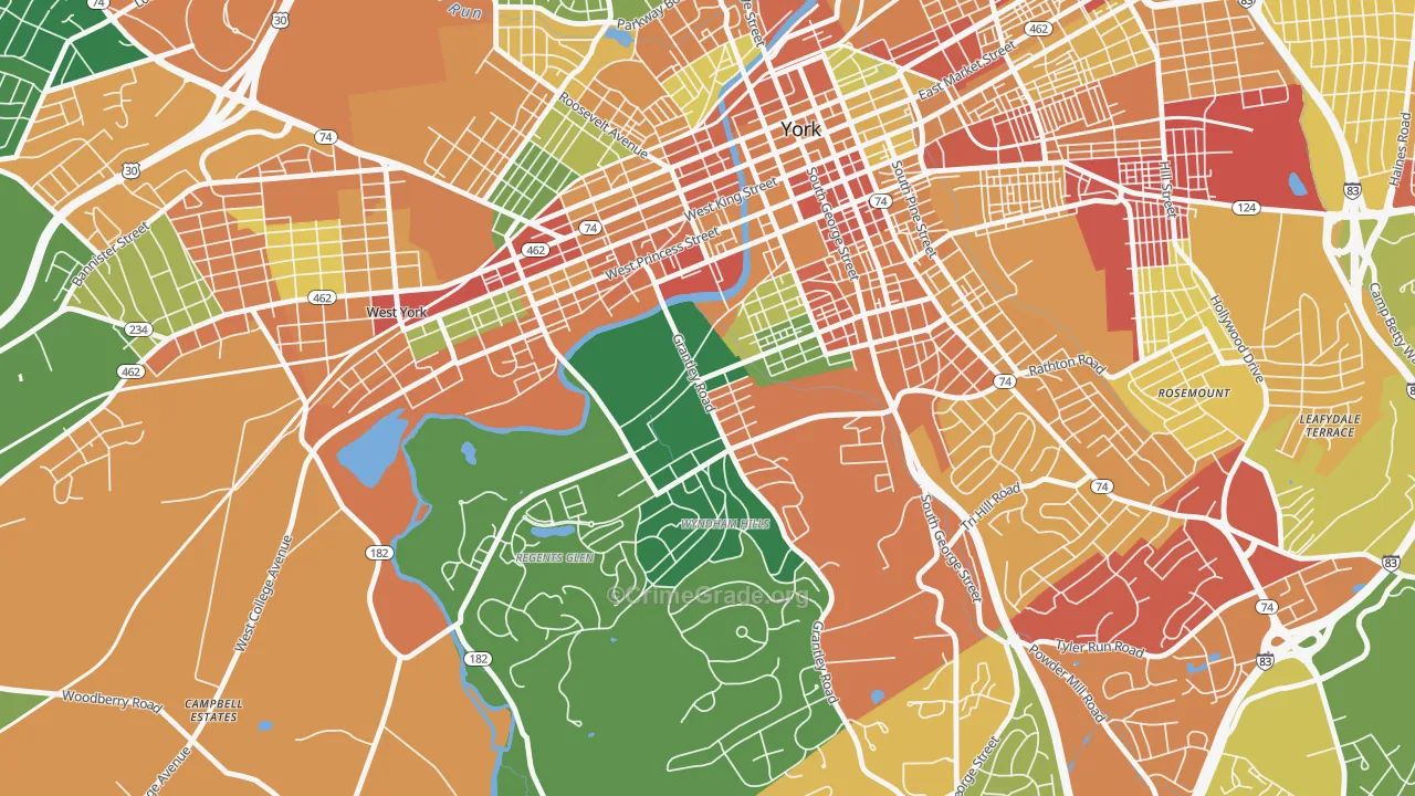 Grantley, York, PA Map of Burglary Rates