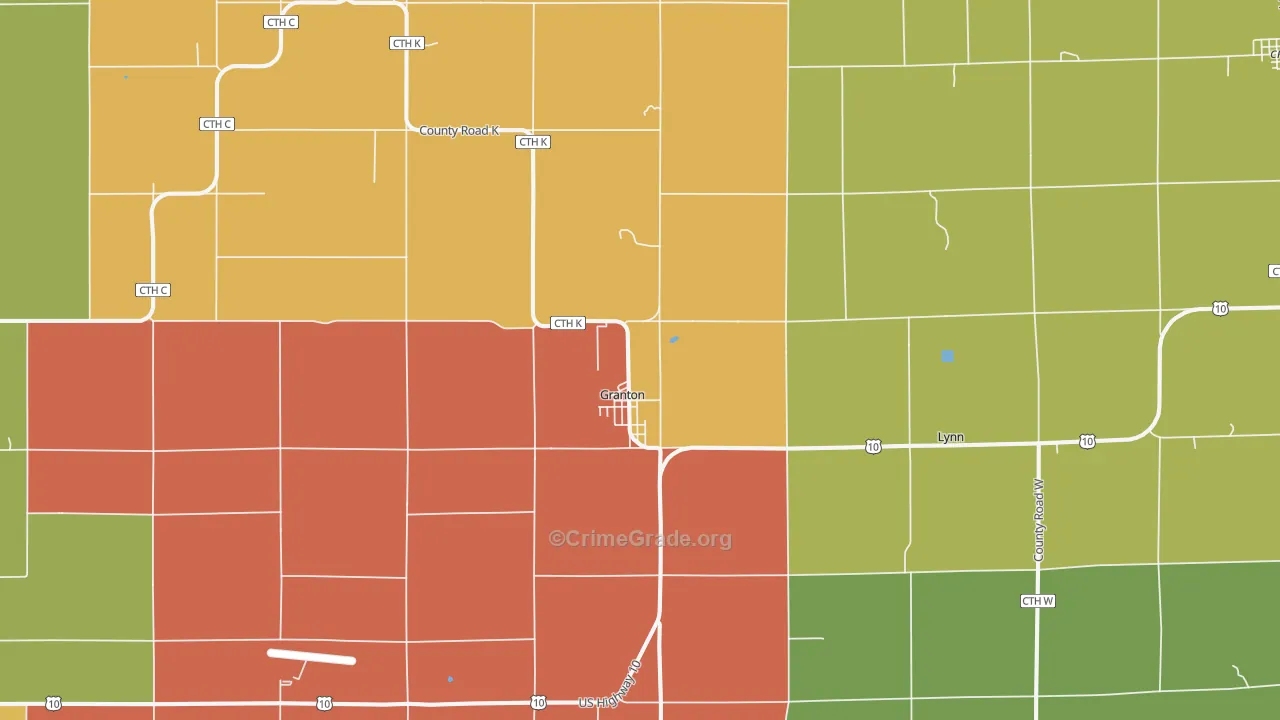 Granton, WI Map of Burglary Rates