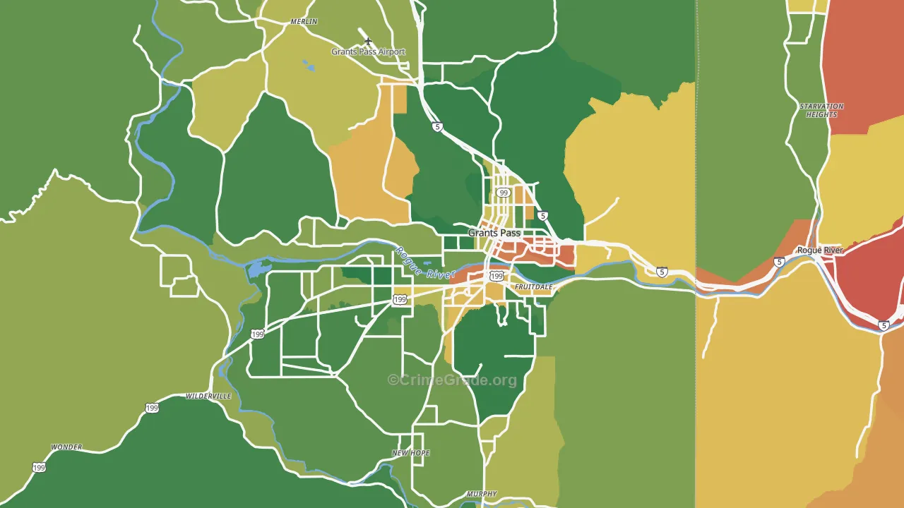 Grants Pass, OR Map of Burglary Rates