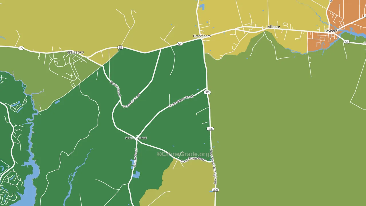 Grantsboro, NC Map of Burglary Rates