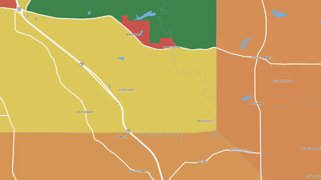 Grantsburg, IL Map of Burglary Rates
