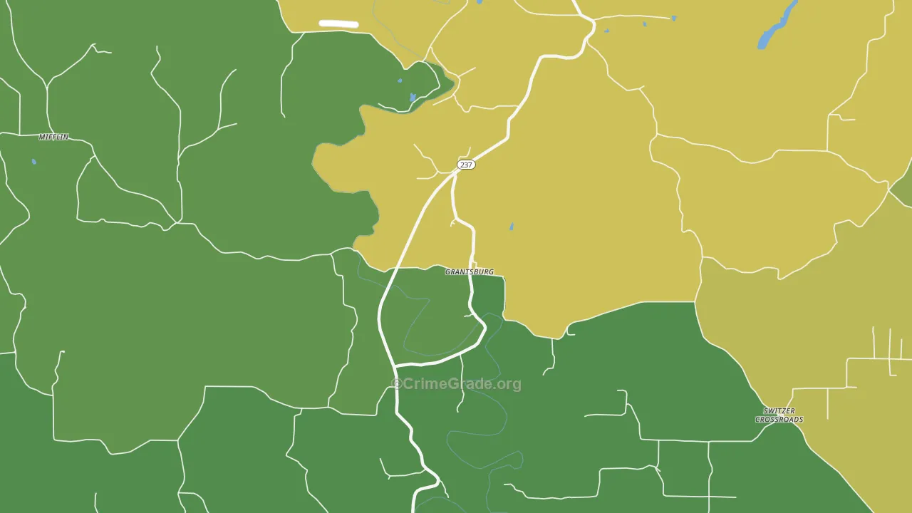 Grantsburg, IN Map of Burglary Rates