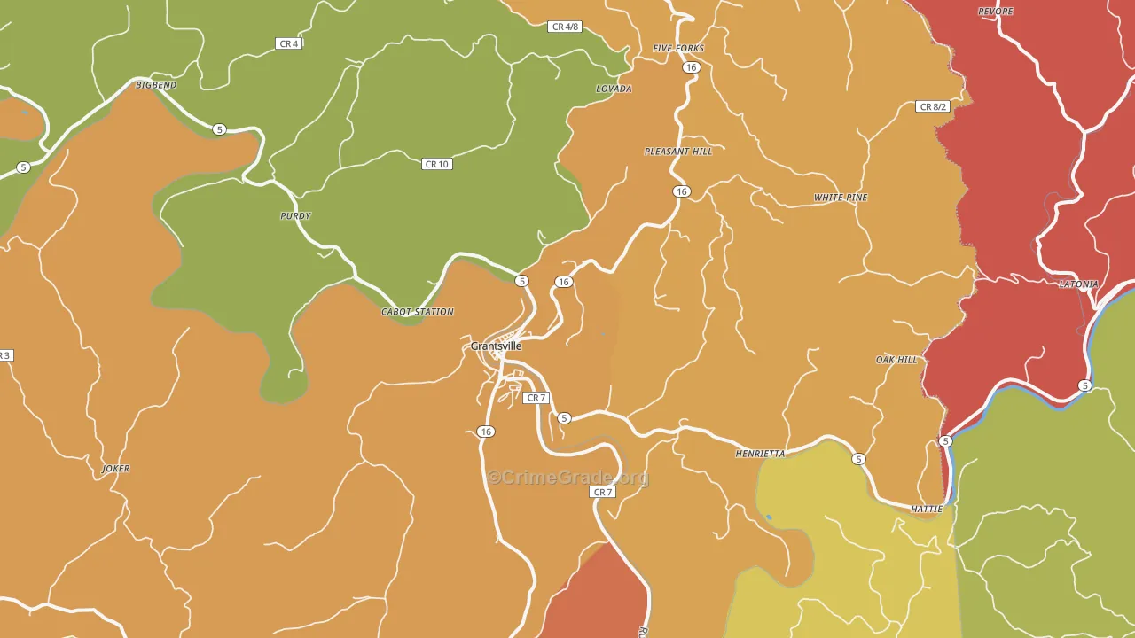 Grantsville, WV Map of Burglary Rates