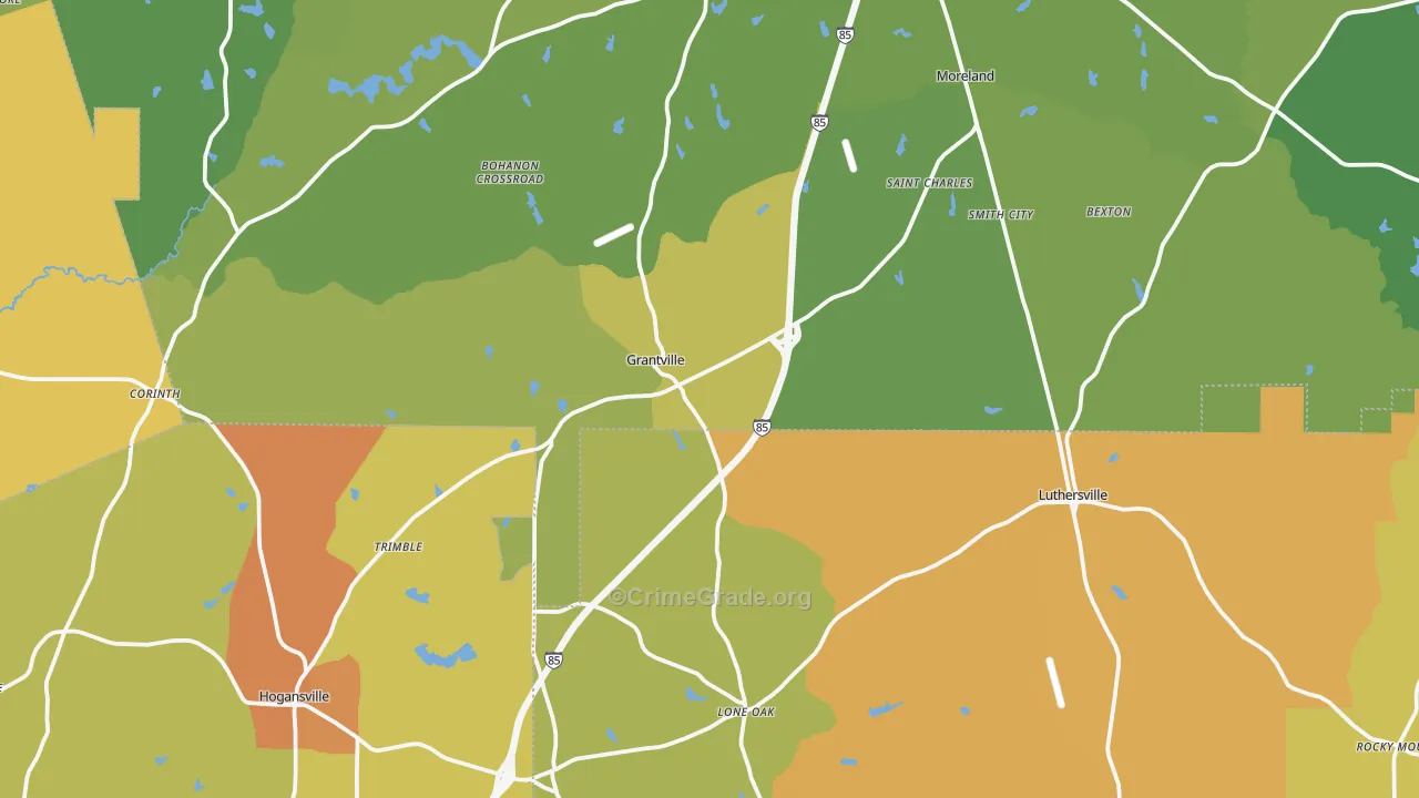 Grantville, GA Map of Burglary Rates