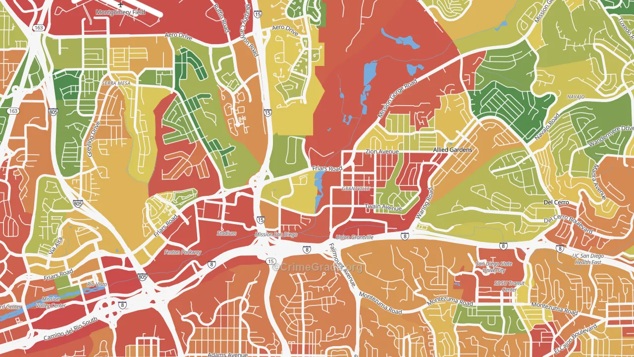 Grantville, San Diego, CA Map of Burglary Rates