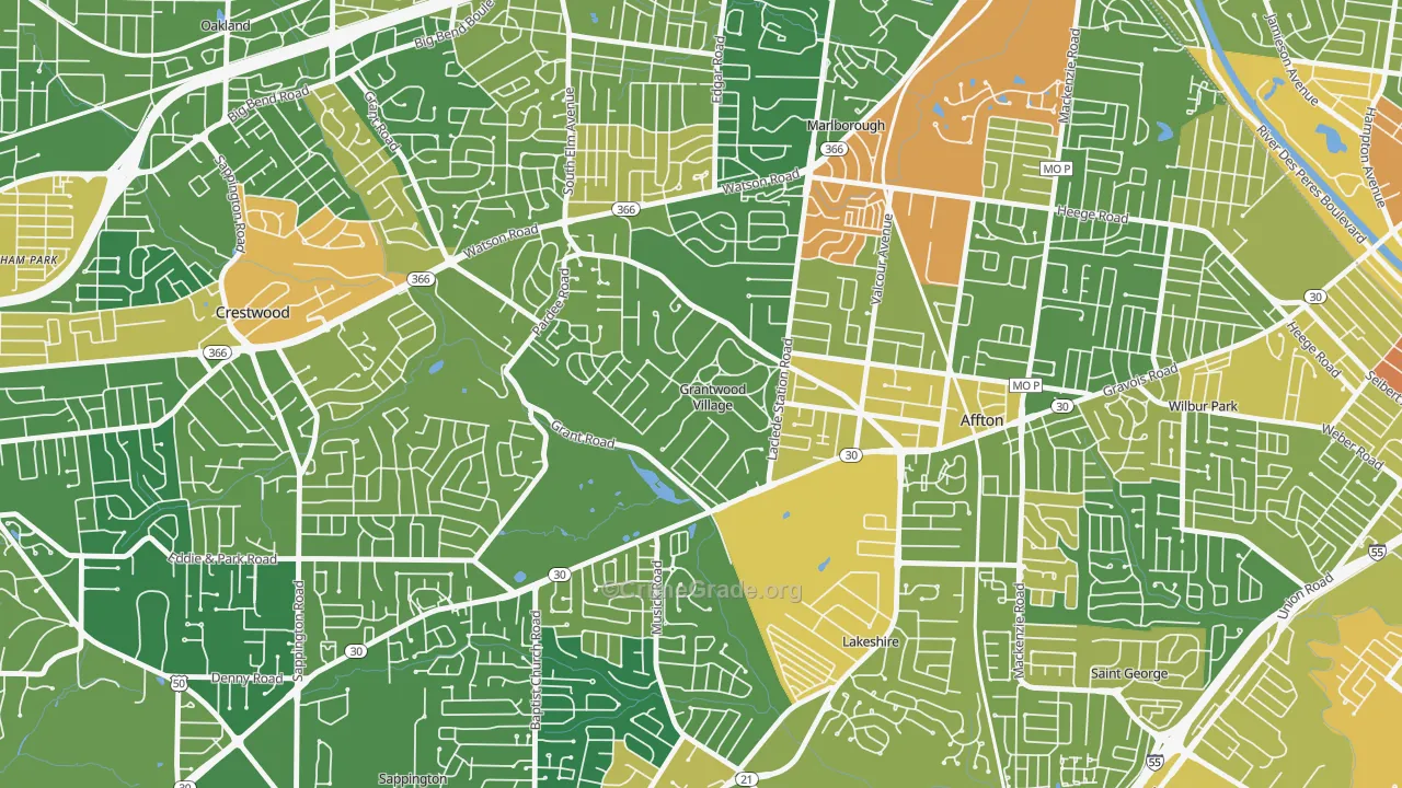 Grantwood Village, MO Map of Burglary Rates