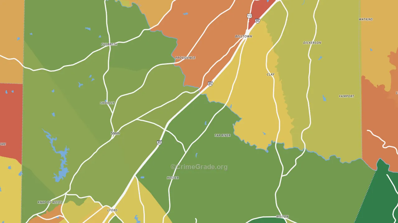 Granville County, NC Map of Burglary Rates