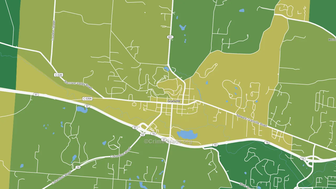 Granville Historic District, Granville, OH Map of Burglary Rates