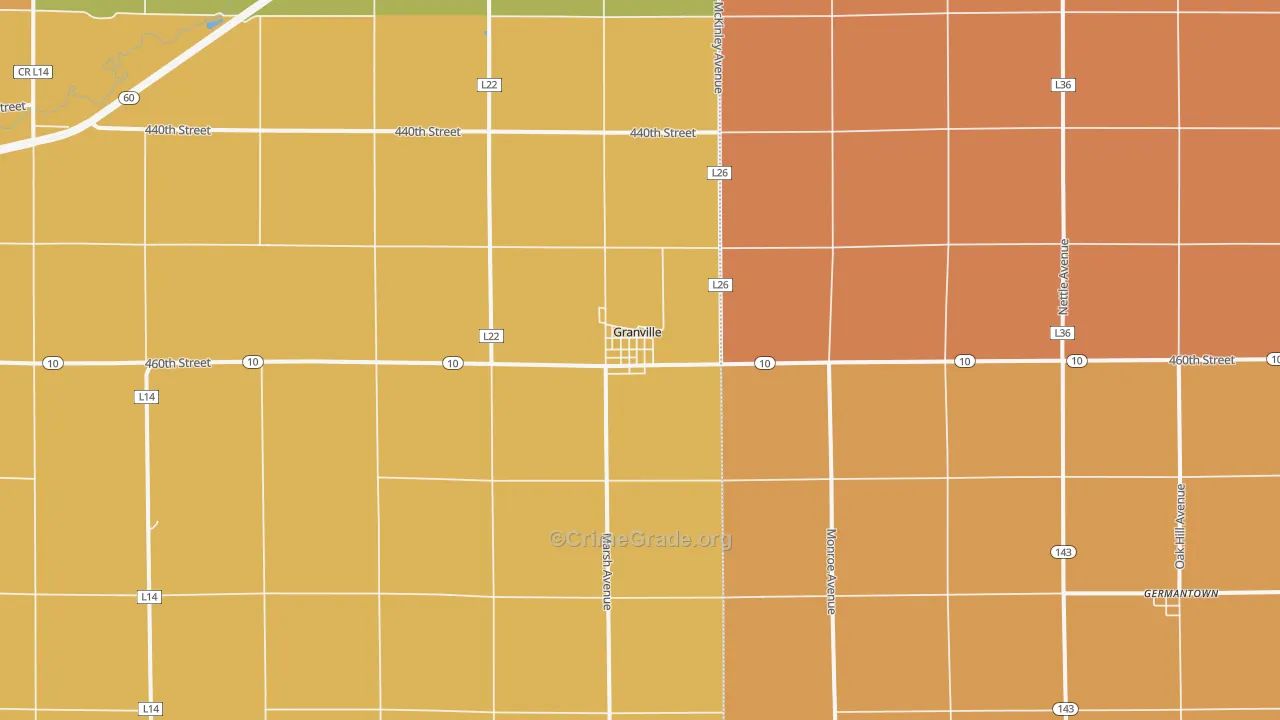 Granville, IA Map of Burglary Rates