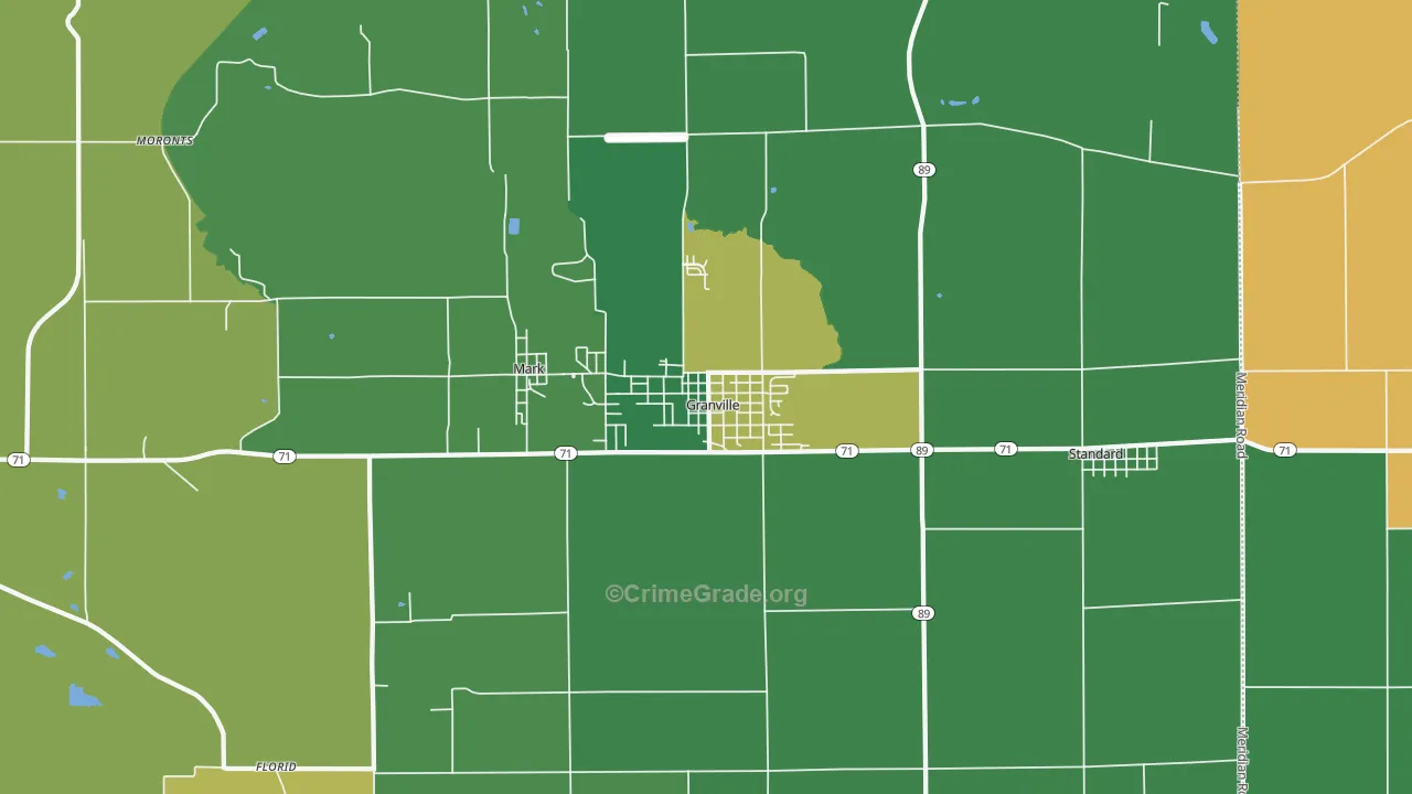 Granville, IL Map of Burglary Rates