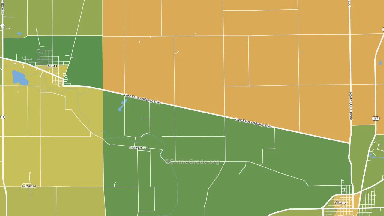 Granville, IN Map of Burglary Rates