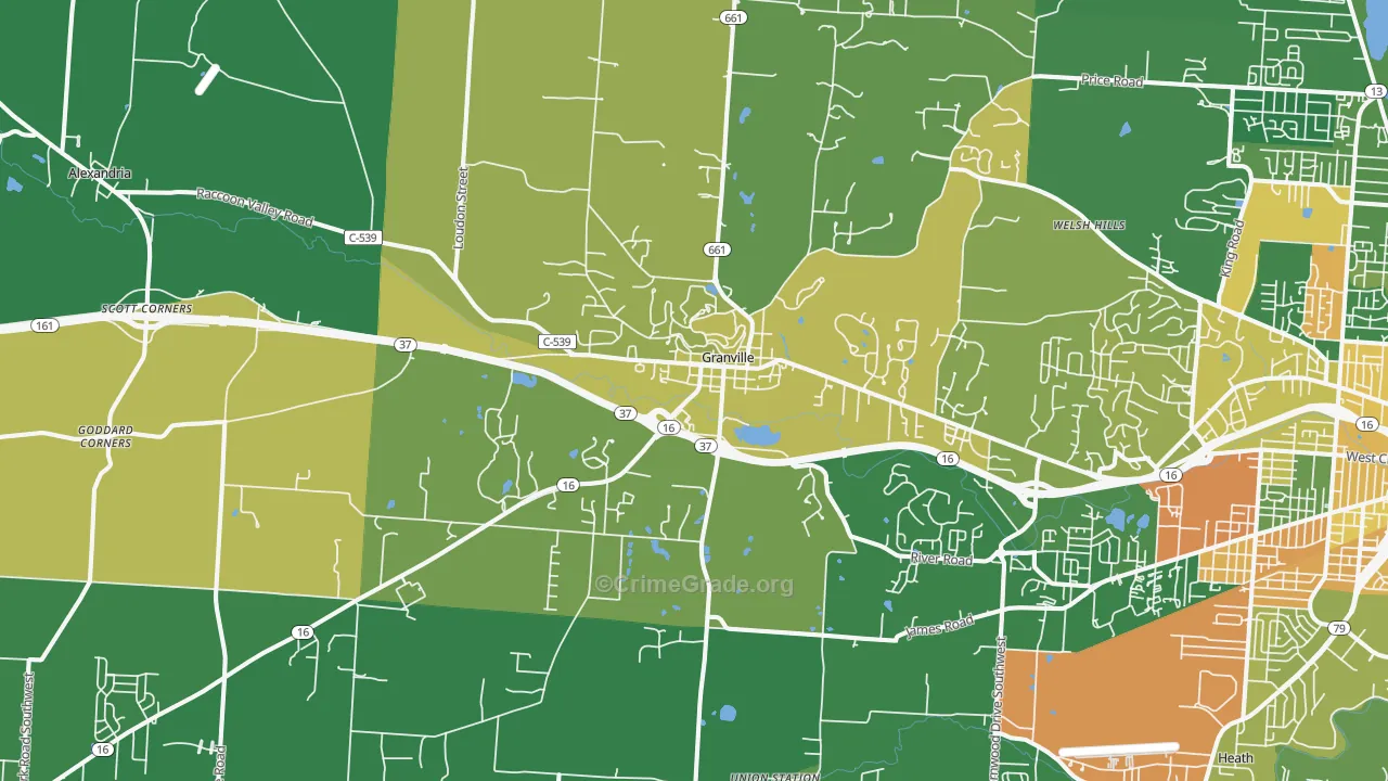 Granville, OH Map of Burglary Rates