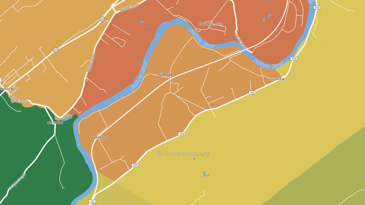 Granville, PA Map of Burglary Rates