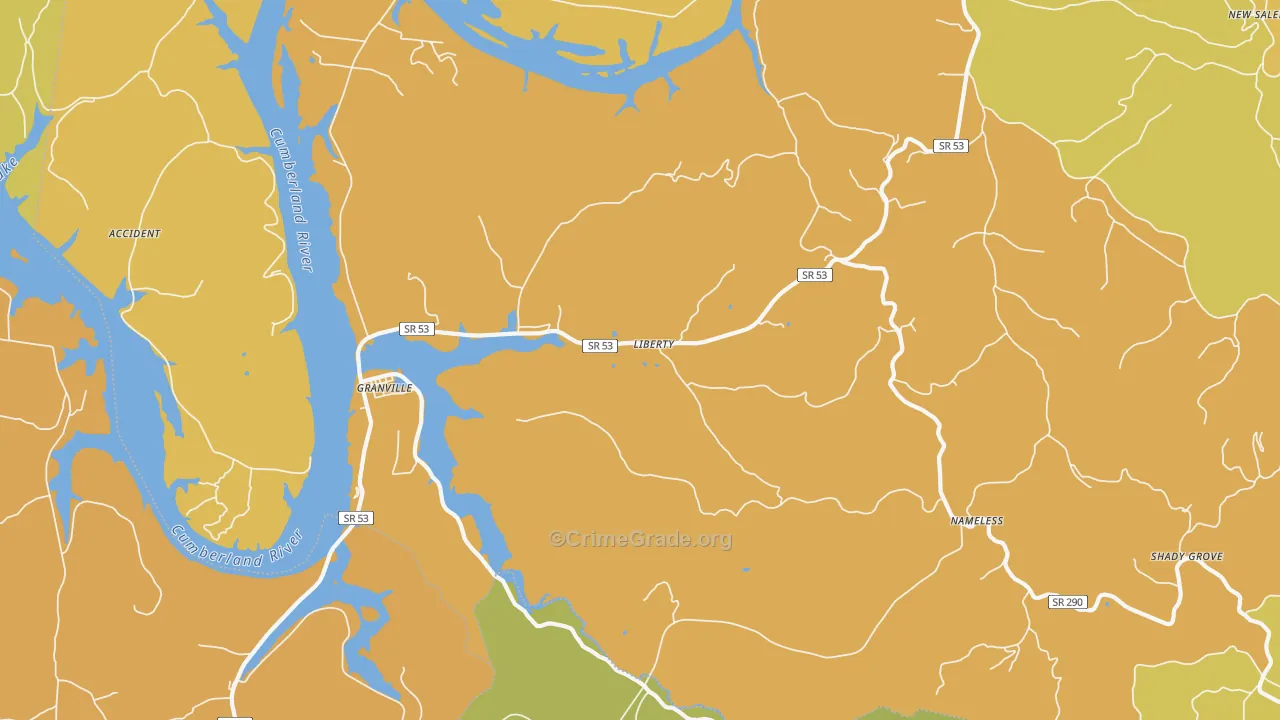 Granville, TN Map of Burglary Rates