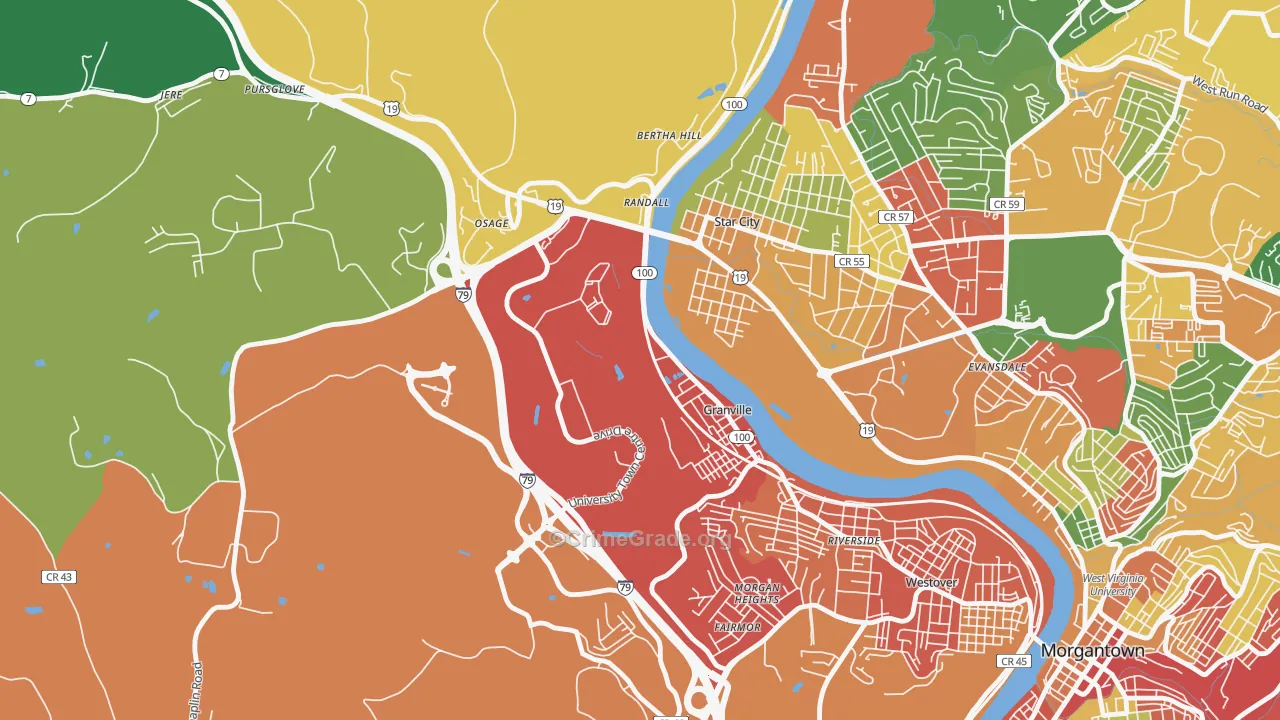 Granville, WV Map of Burglary Rates