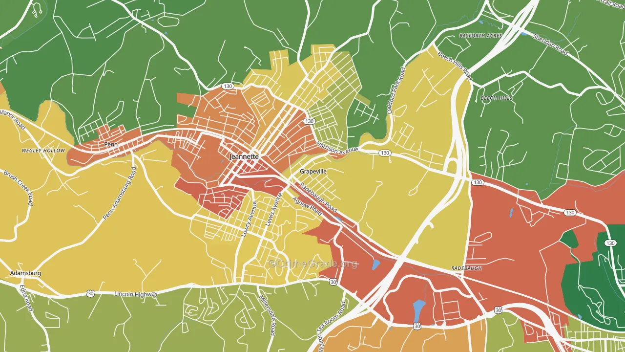 Grapeville, PA Map of Burglary Rates