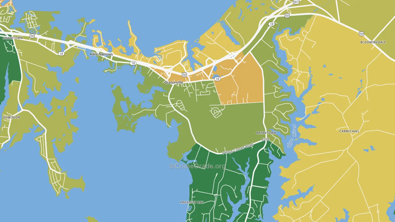 Grasonville, MD Map of Burglary Rates