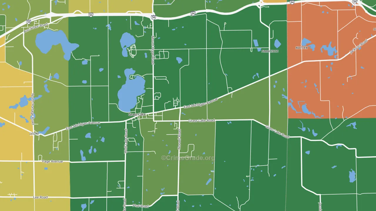 Grass Lake, MI Map of Burglary Rates