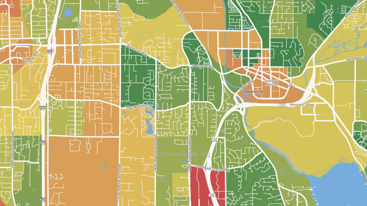 Grass Lawn, Redmond, WA Map of Burglary Rates