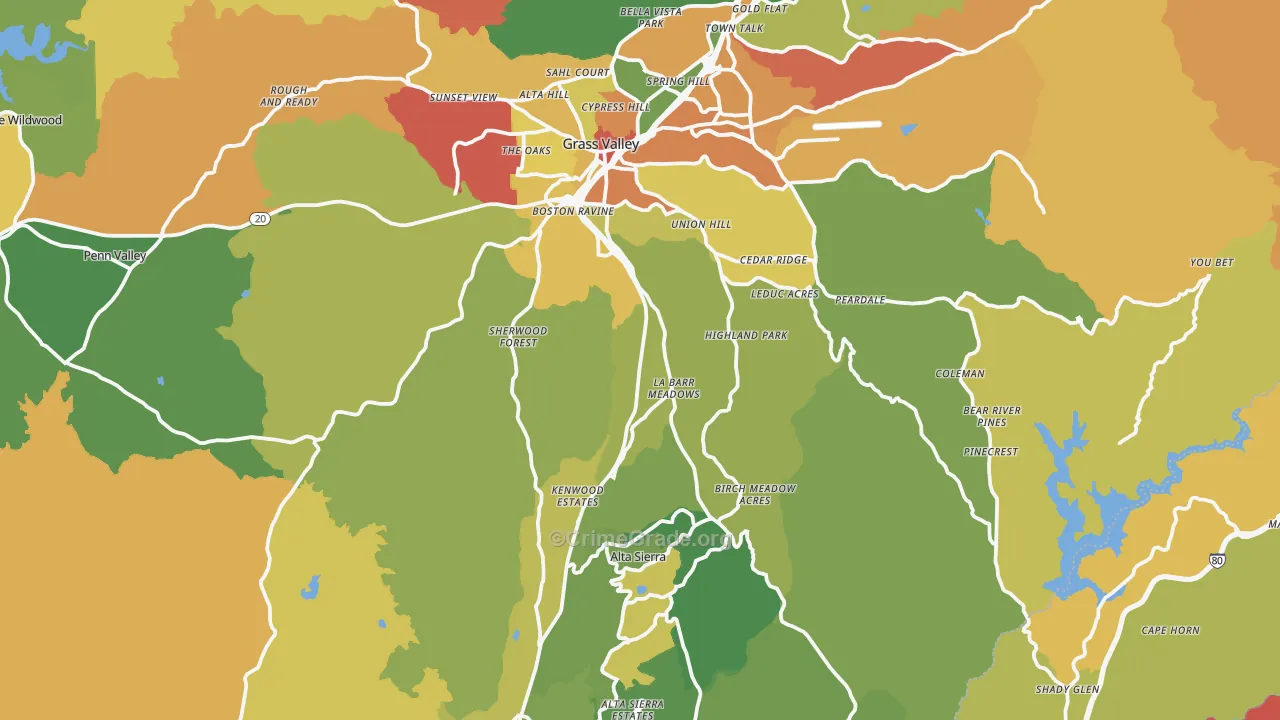 Grass Valley, CA Map of Burglary Rates