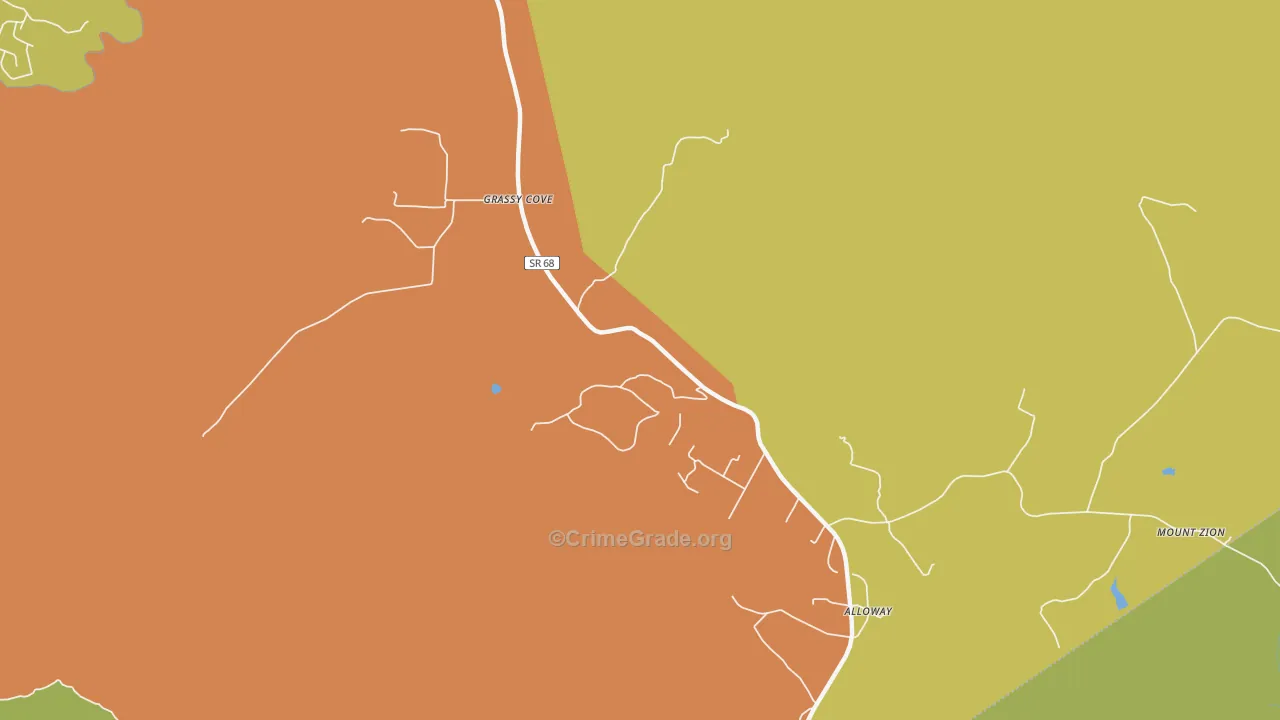 Grassy Cove, TN Map of Burglary Rates