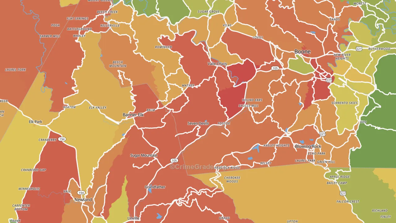 Grassy Creek, NC Map of Burglary Rates