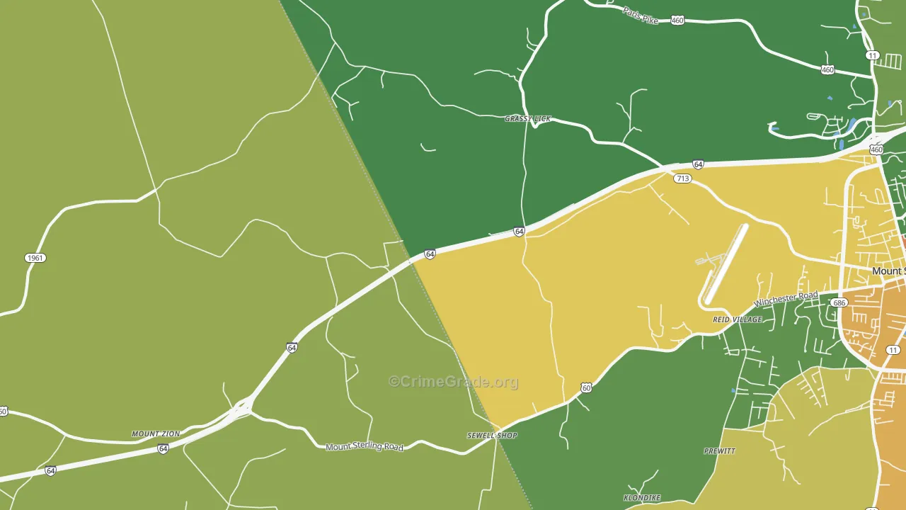 Grassy Lick, KY Map of Burglary Rates