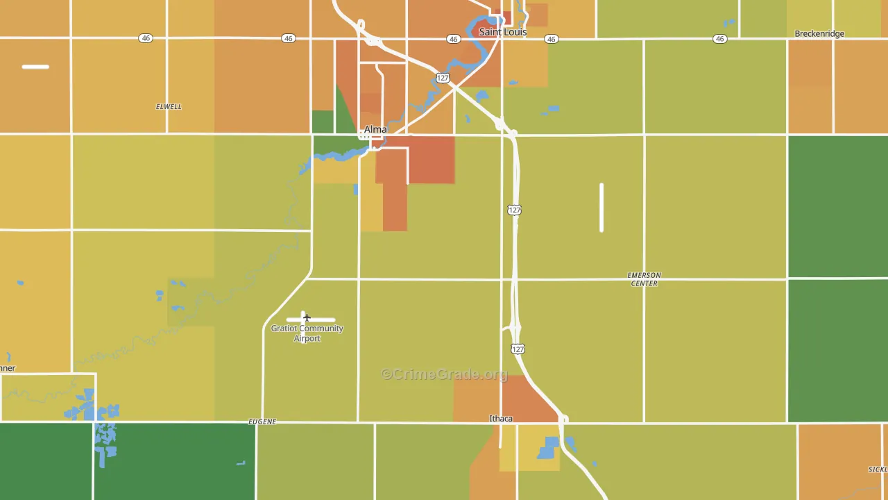 Gratiot County, MI Map of Burglary Rates