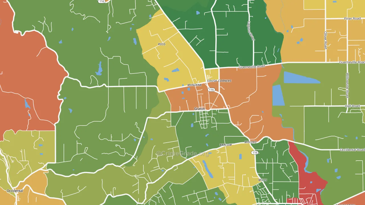 Graton, CA Map of Burglary Rates