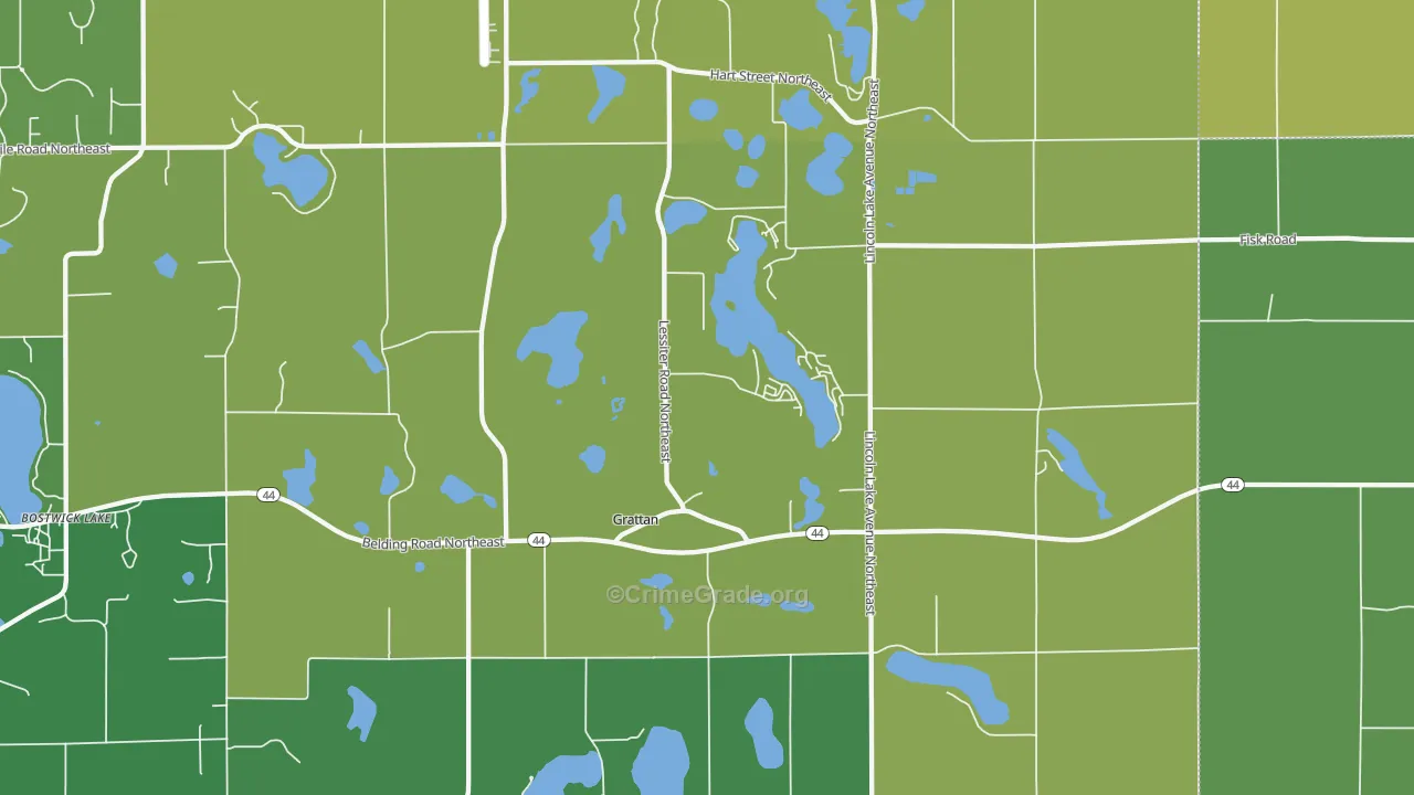 Grattan, MI Map of Burglary Rates